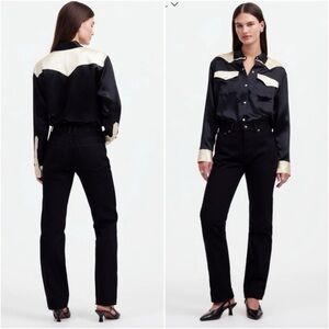 Alexa Chung for Madewell High-Rise Straight Jean in Outridge Wash Black 25 NWT